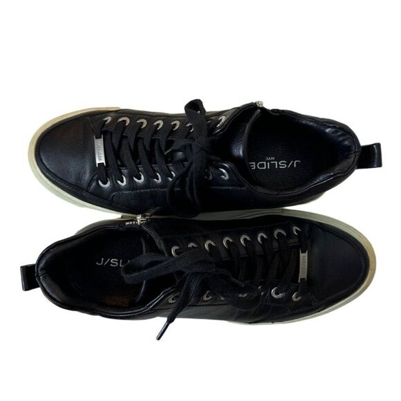 J/Slides NYC Womens Leather High-Top Sneakers Black With White Sole - Picture 7 of 8